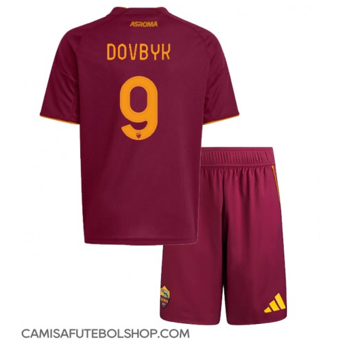 Camisa de time de futebol AS Roma Artem Dovbyk #9 Replicas 1º Equipamento Infantil 2025-26 Manga Curta (+ Calças curtas)